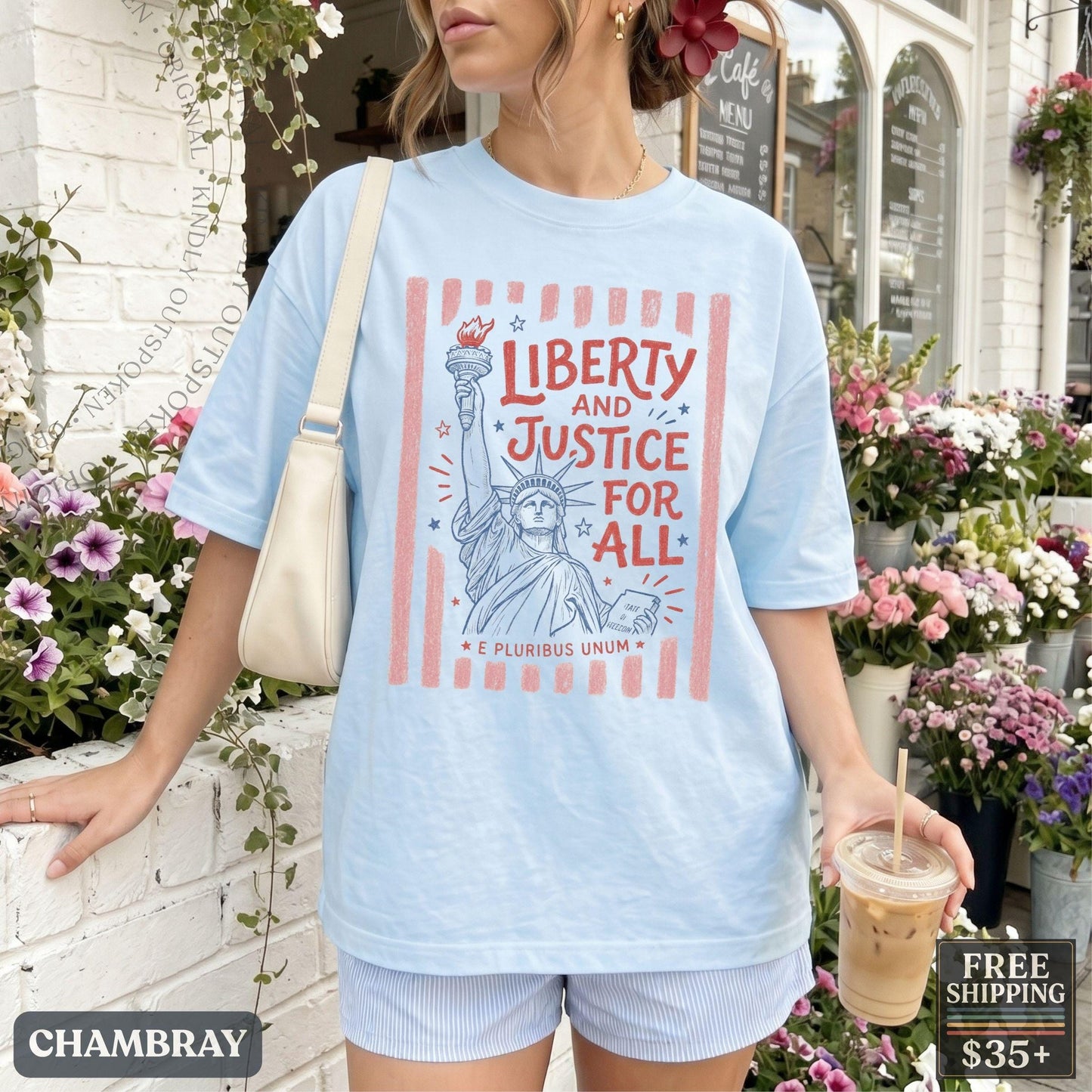 Liberty And Justice For All Boxy Tee, Progressive Patriotic Shirt, Fourth Of July Shirt, Human Rights Tank Top, USA 250 Celebration