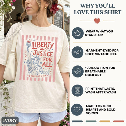 Liberty And Justice For All Boxy Tee, Progressive Patriotic Shirt, Fourth Of July Shirt, Human Rights Tank Top, USA 250 Celebration