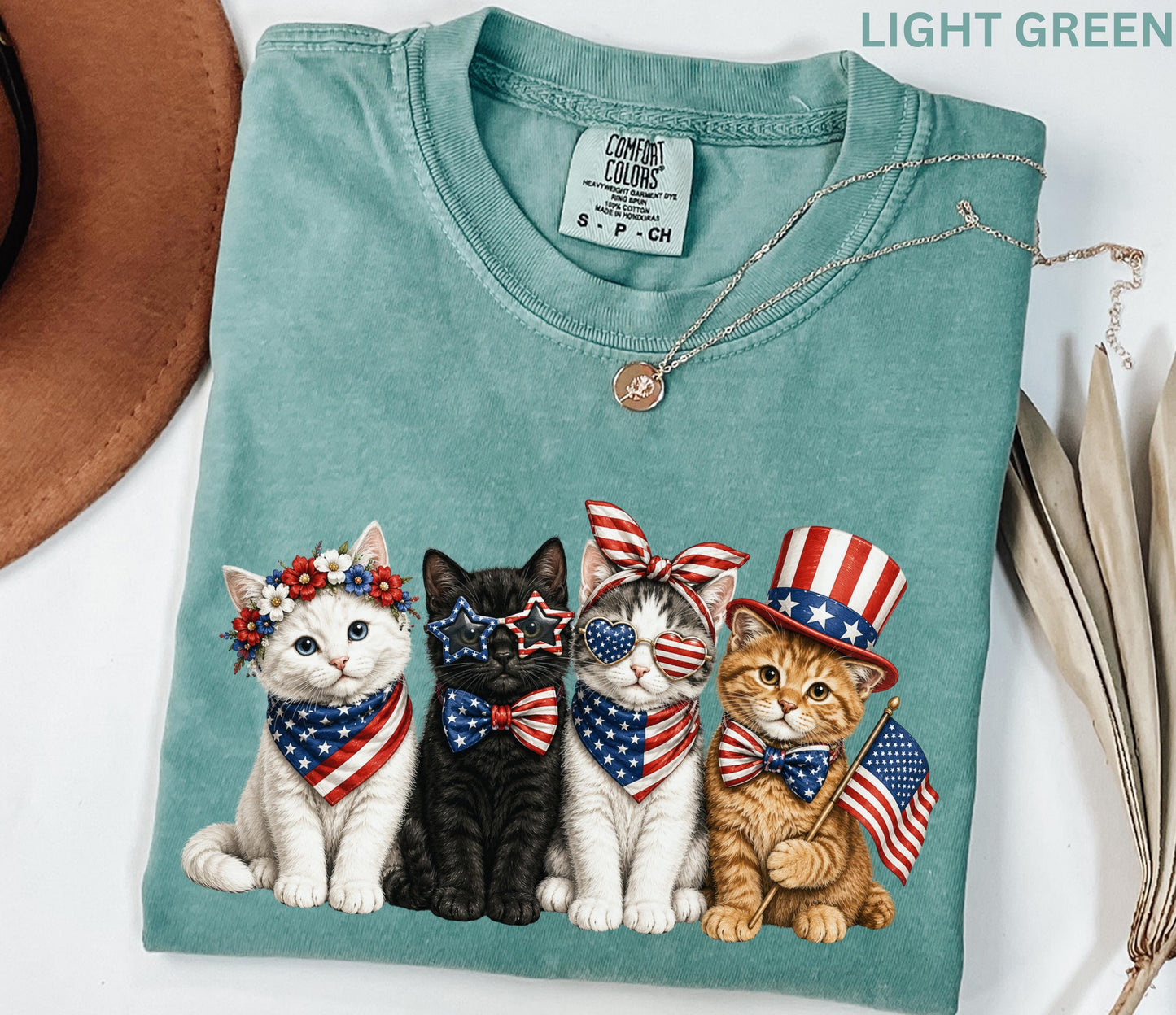 Comfort Colors Patriotic Cat Shirt, 4th Of July Cat Lover Tee, USA Flag Kitten Shirt, USA 250th American Cat Mom Gift Shirt For Women Kids