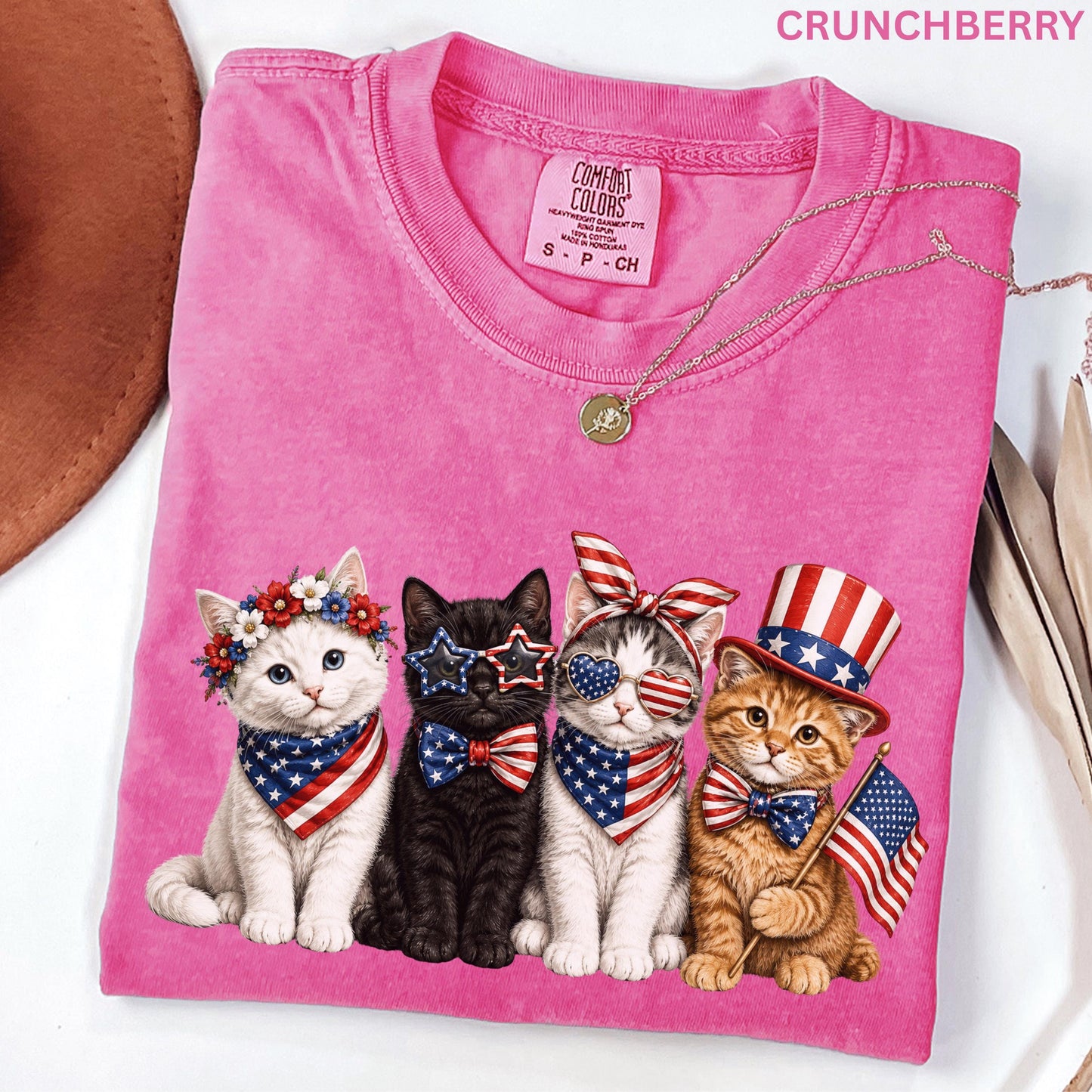 Comfort Colors Patriotic Cat Shirt, 4th Of July Cat Lover Tee, USA Flag Kitten Shirt, USA 250th American Cat Mom Gift Shirt For Women Kids
