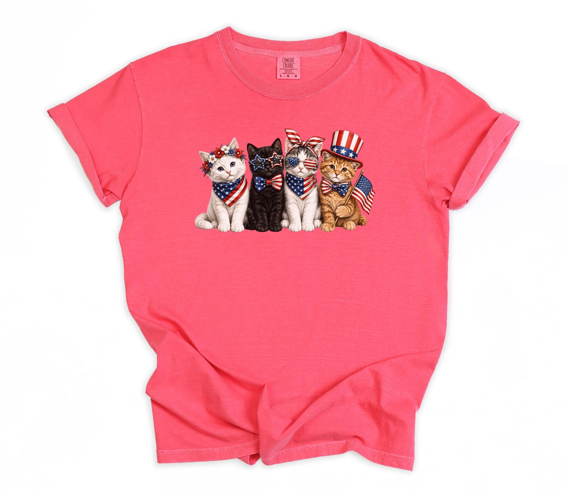 Comfort Colors Patriotic Cat Shirt, 4th Of July Cat Lover Tee, USA Flag Kitten Shirt, USA 250th American Cat Mom Gift Shirt For Women Kids