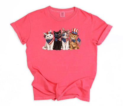 Comfort Colors Patriotic Cat Shirt, 4th Of July Cat Lover Tee, USA Flag Kitten Shirt, USA 250th American Cat Mom Gift Shirt For Women Kids