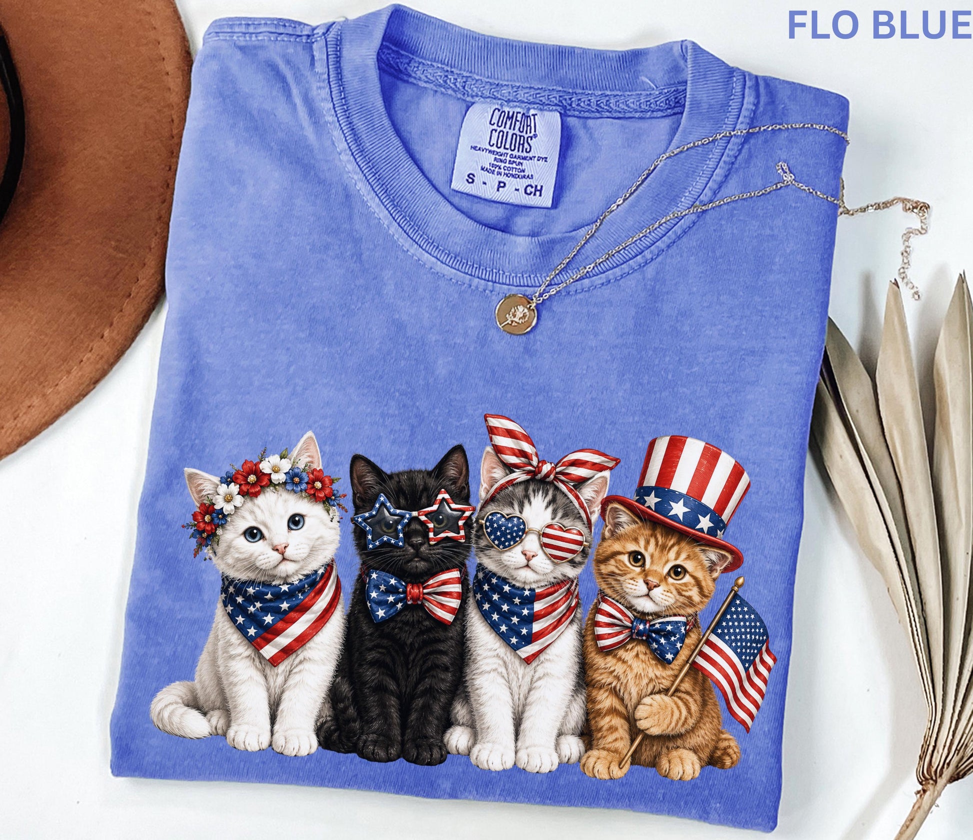 Comfort Colors Patriotic Cat Shirt, 4th Of July Cat Lover Tee, USA Flag Kitten Shirt, USA 250th American Cat Mom Gift Shirt For Women Kids