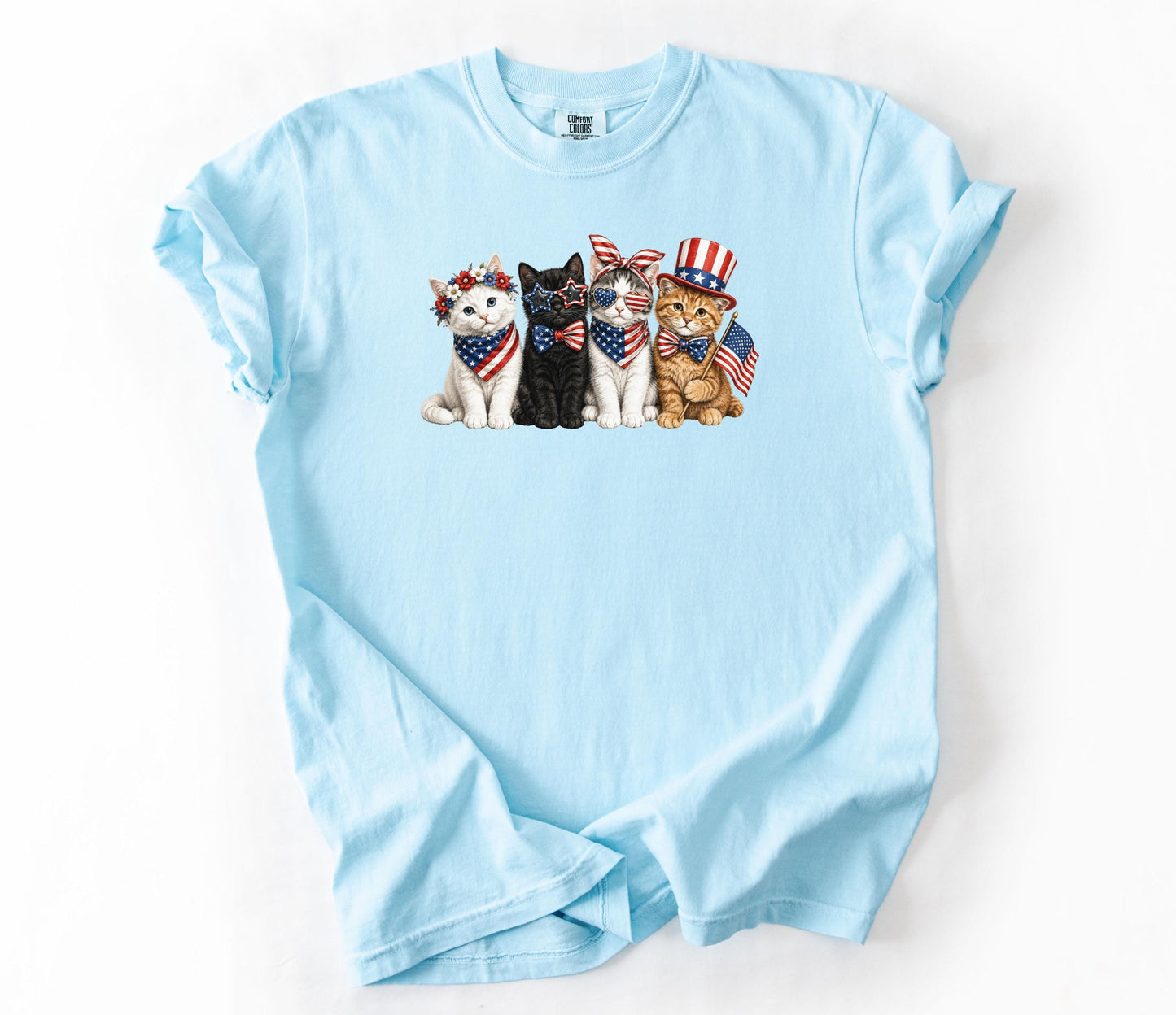 Comfort Colors Patriotic Cat Shirt, 4th Of July Cat Lover Tee, USA Flag Kitten Shirt, USA 250th American Cat Mom Gift Shirt For Women Kids