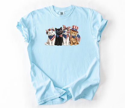 Comfort Colors Patriotic Cat Shirt, 4th Of July Cat Lover Tee, USA Flag Kitten Shirt, USA 250th American Cat Mom Gift Shirt For Women Kids