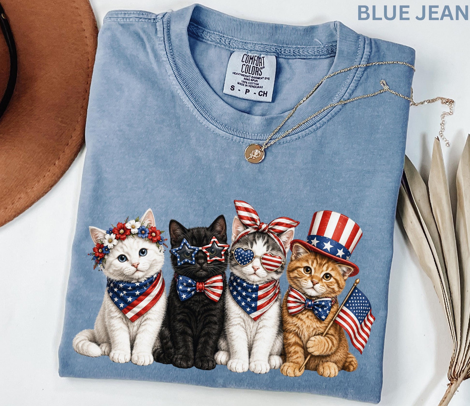 Comfort Colors Patriotic Cat Shirt, 4th Of July Cat Lover Tee, USA Flag Kitten Shirt, USA 250th American Cat Mom Gift Shirt For Women Kids