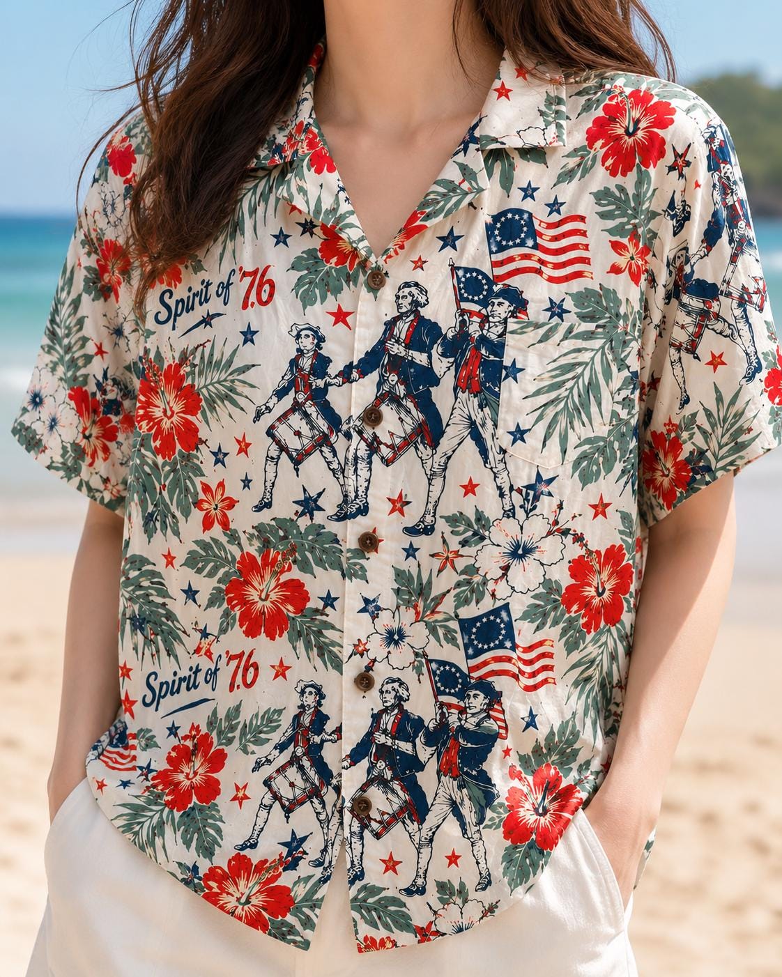 Spirit Of 76 Hawaiian Shirt, Patriotic America Aloha Shirt, Vintage USA Flag Tropical Shirt For Men July 4th Gift