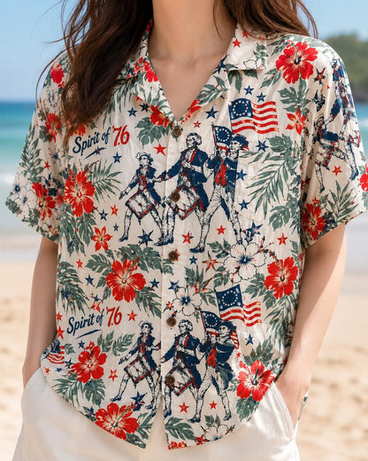 Spirit Of 76 Hawaiian Shirt, Patriotic America Aloha Shirt, Vintage USA Flag Tropical Shirt For Men July 4th Gift
