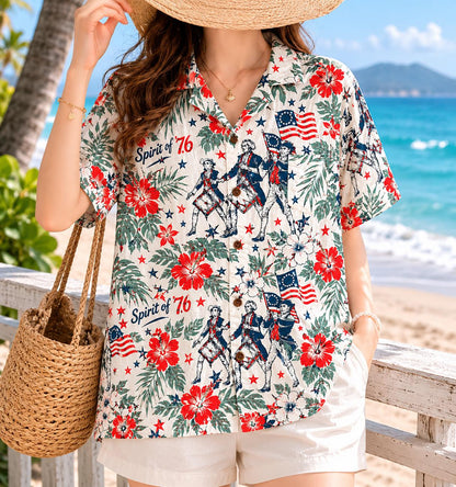 Spirit Of 76 Hawaiian Shirt, Patriotic America Aloha Shirt, Vintage USA Flag Tropical Shirt For Men July 4th Gift