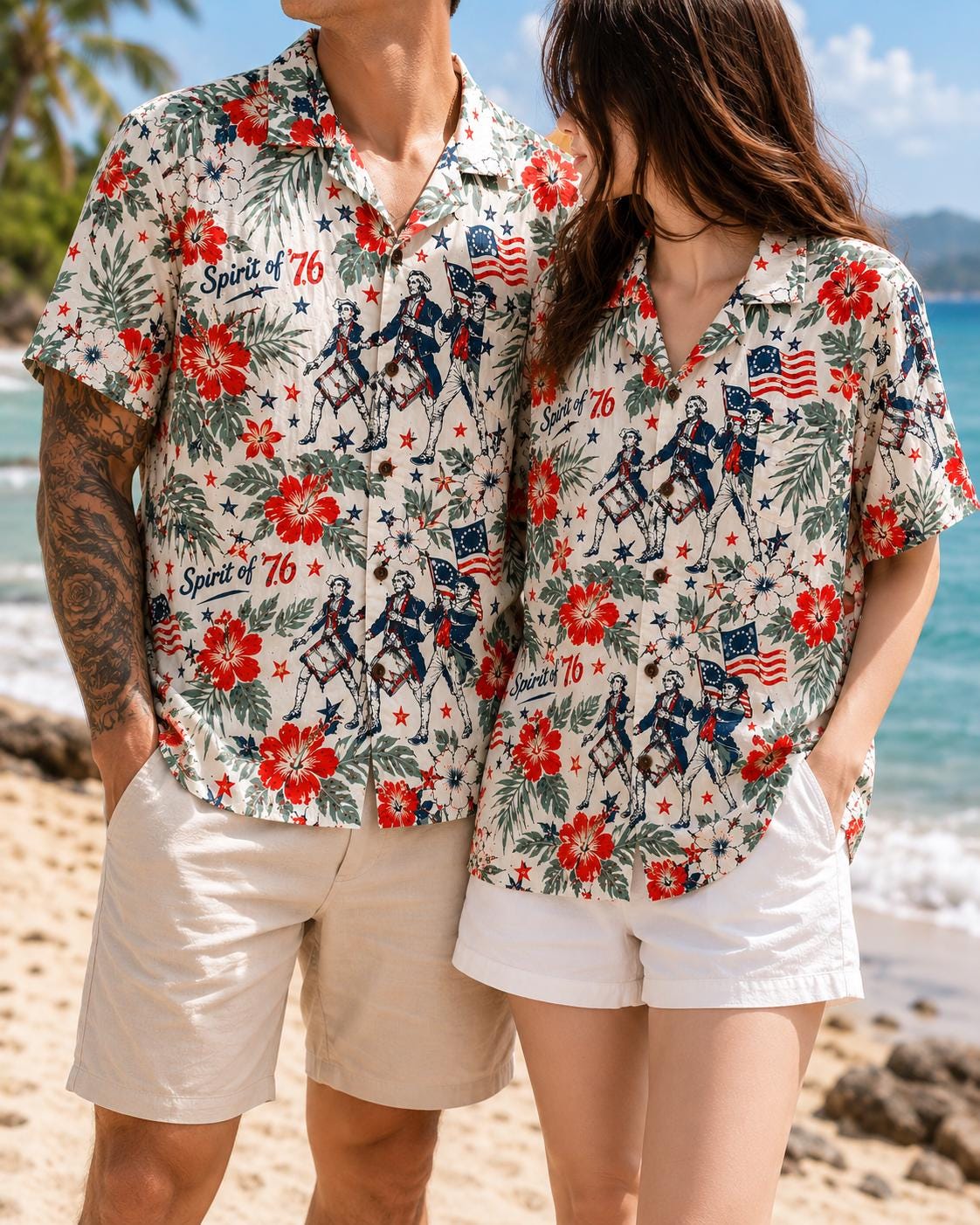 Spirit Of 76 Hawaiian Shirt, Patriotic America Aloha Shirt, Vintage USA Flag Tropical Shirt For Men July 4th Gift