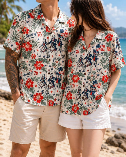 Spirit Of 76 Hawaiian Shirt, Patriotic America Aloha Shirt, Vintage USA Flag Tropical Shirt For Men July 4th Gift