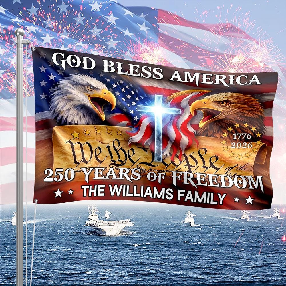 Personalized 250 Years God Bless America Flag – Patriotic Eagle Garden Decor