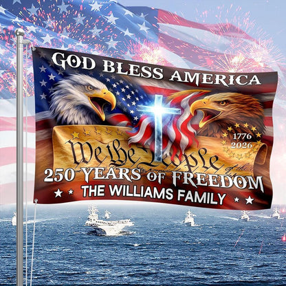 Personalized 250 Years God Bless America Flag – Patriotic Eagle Garden Decor