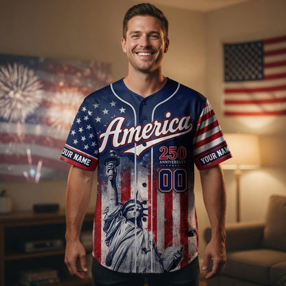 Personalized USA 250 Years Celebration Baseball Jersey Shirt, 1776 2026 Patriotic Shirt, American Baseball Jersey Summer Shirt