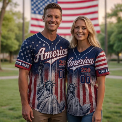 Personalized USA 250 Years Celebration Baseball Jersey Shirt, 1776 2026 Patriotic Shirt, American Baseball Jersey Summer Shirt