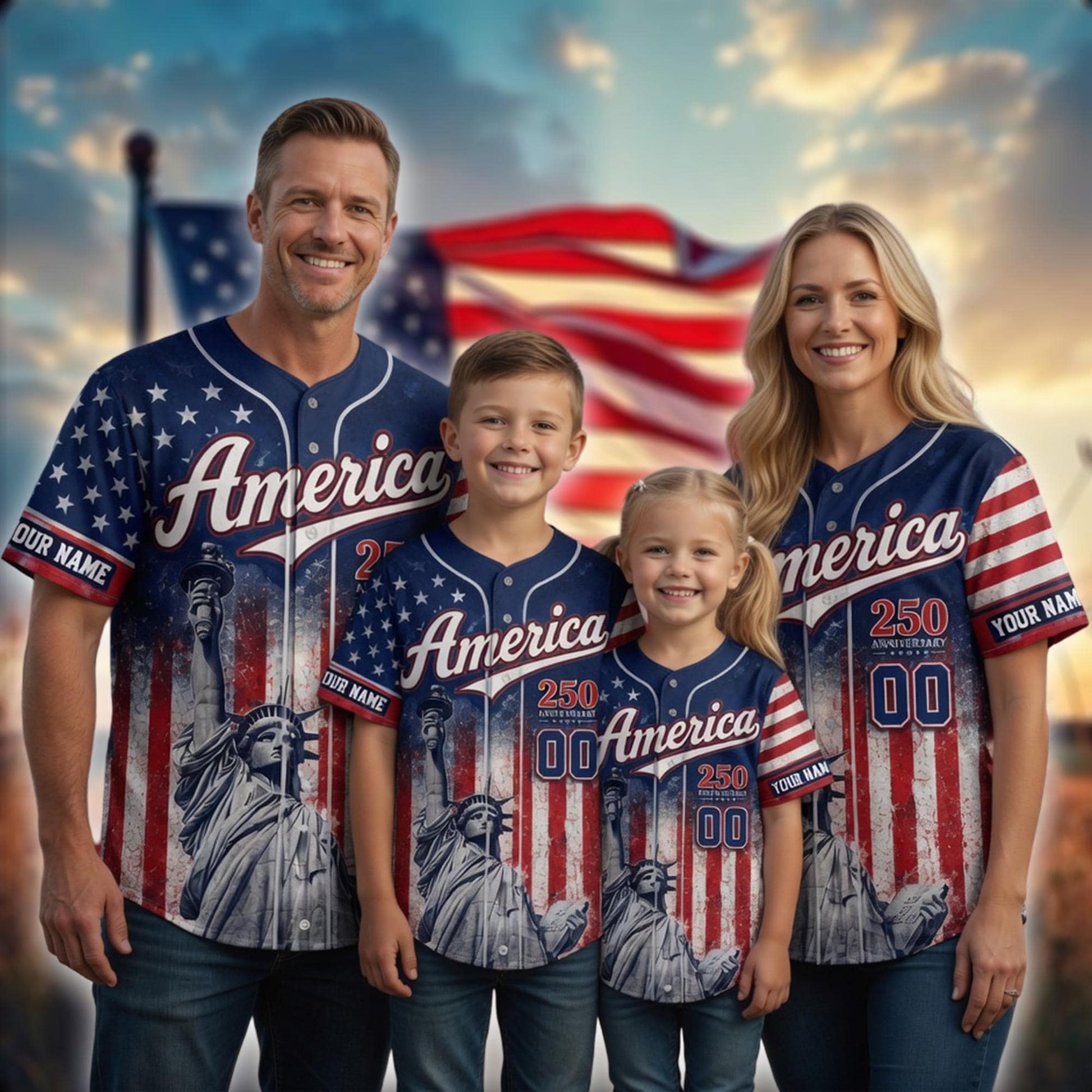 Personalized USA 250 Years Celebration Baseball Jersey Shirt, 1776 2026 Patriotic Shirt, American Baseball Jersey Summer Shirt