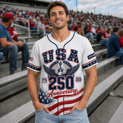 Custom USA 250 Anniversary Baseball Jersey, Personalized Patriotic Shirt, 4th of July Gift 1776