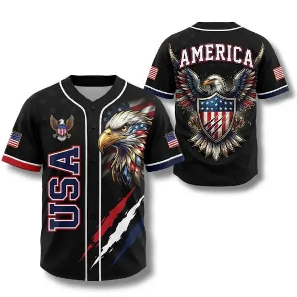 Patriotic Eagle USA Baseball Jersey - All Over Print Sports Shirt