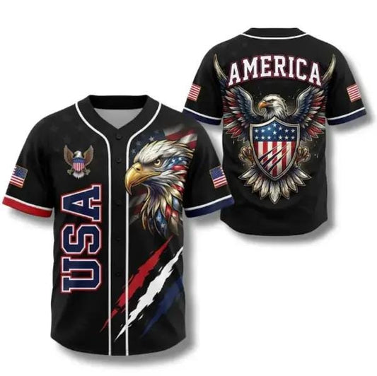 Patriotic Eagle USA Baseball Jersey - All Over Print Sports Shirt