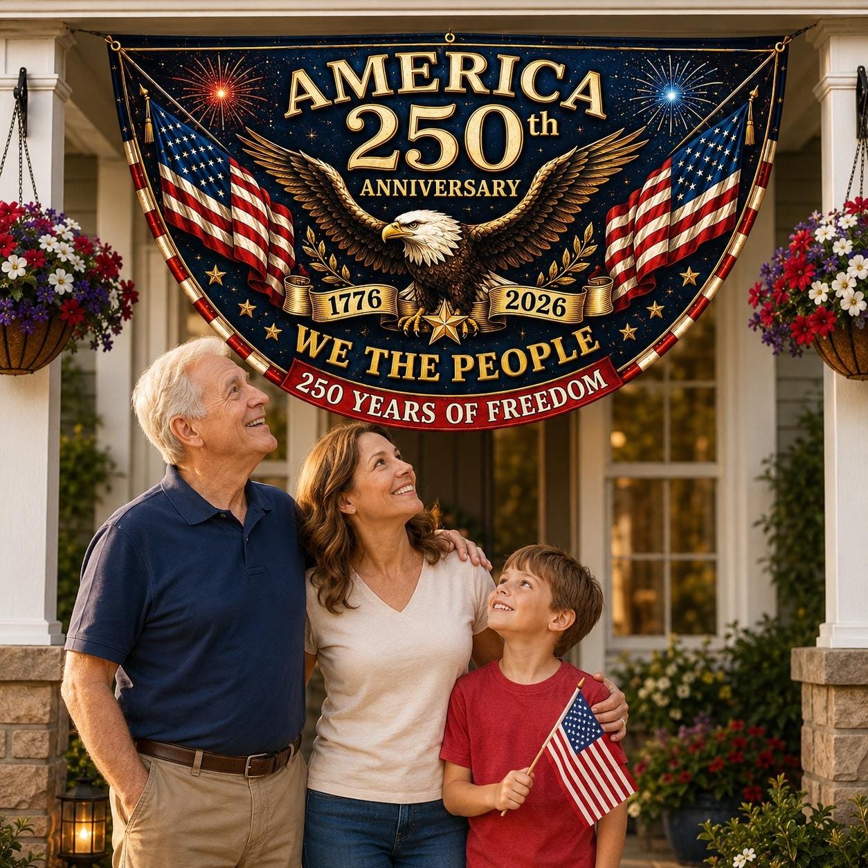 USA 250th Anniversary Patriotic Bunting Banner, America 1776–2026 Semicircle Fence Flag, Christian Freedom Porch Decor, Fourth of July Decor
