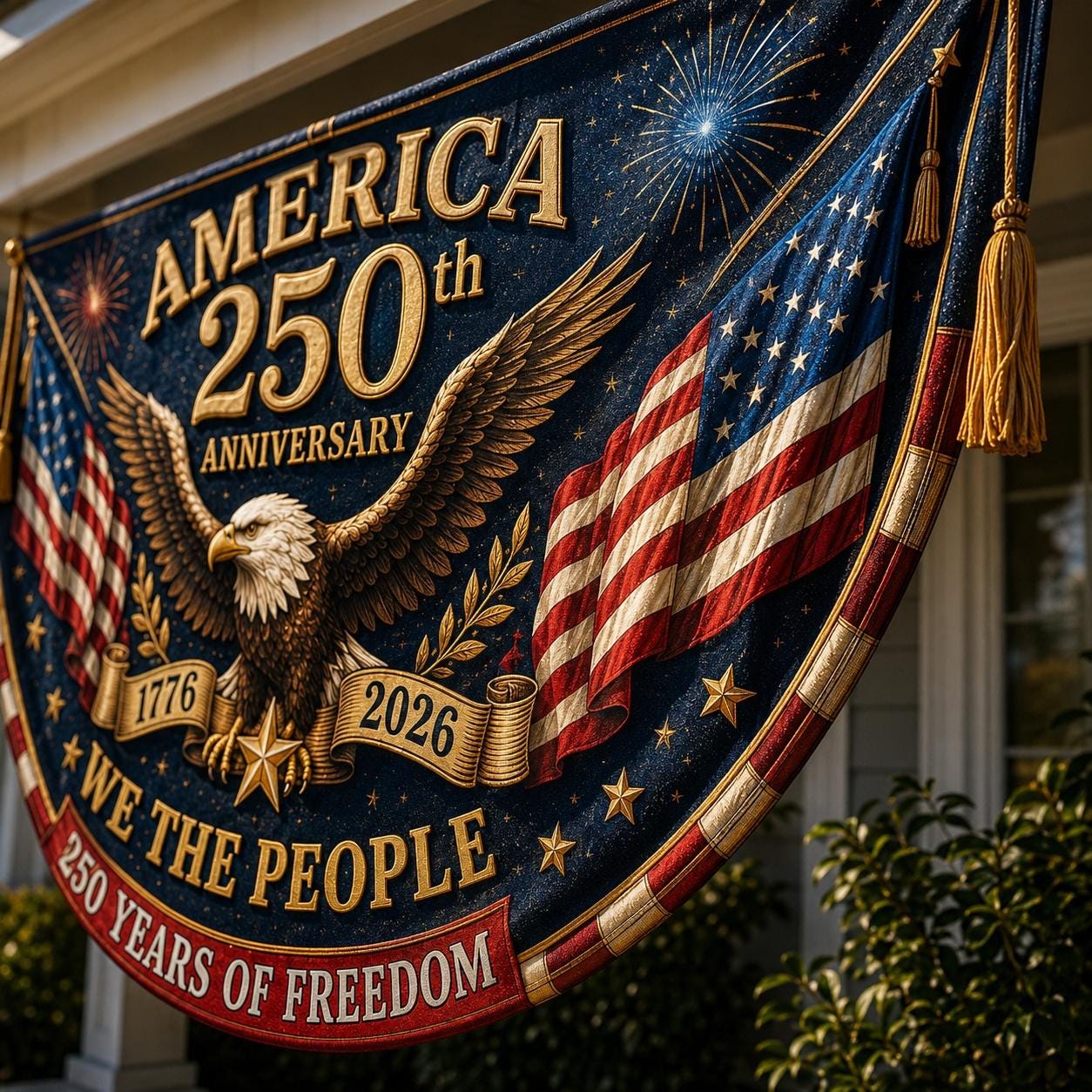 USA 250th Anniversary Patriotic Bunting Banner, America 1776–2026 Semicircle Fence Flag, Christian Freedom Porch Decor, Fourth of July Decor