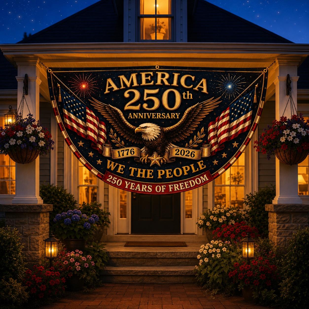 USA 250th Anniversary Patriotic Bunting Banner, America 1776–2026 Semicircle Fence Flag, Christian Freedom Porch Decor, Fourth of July Decor