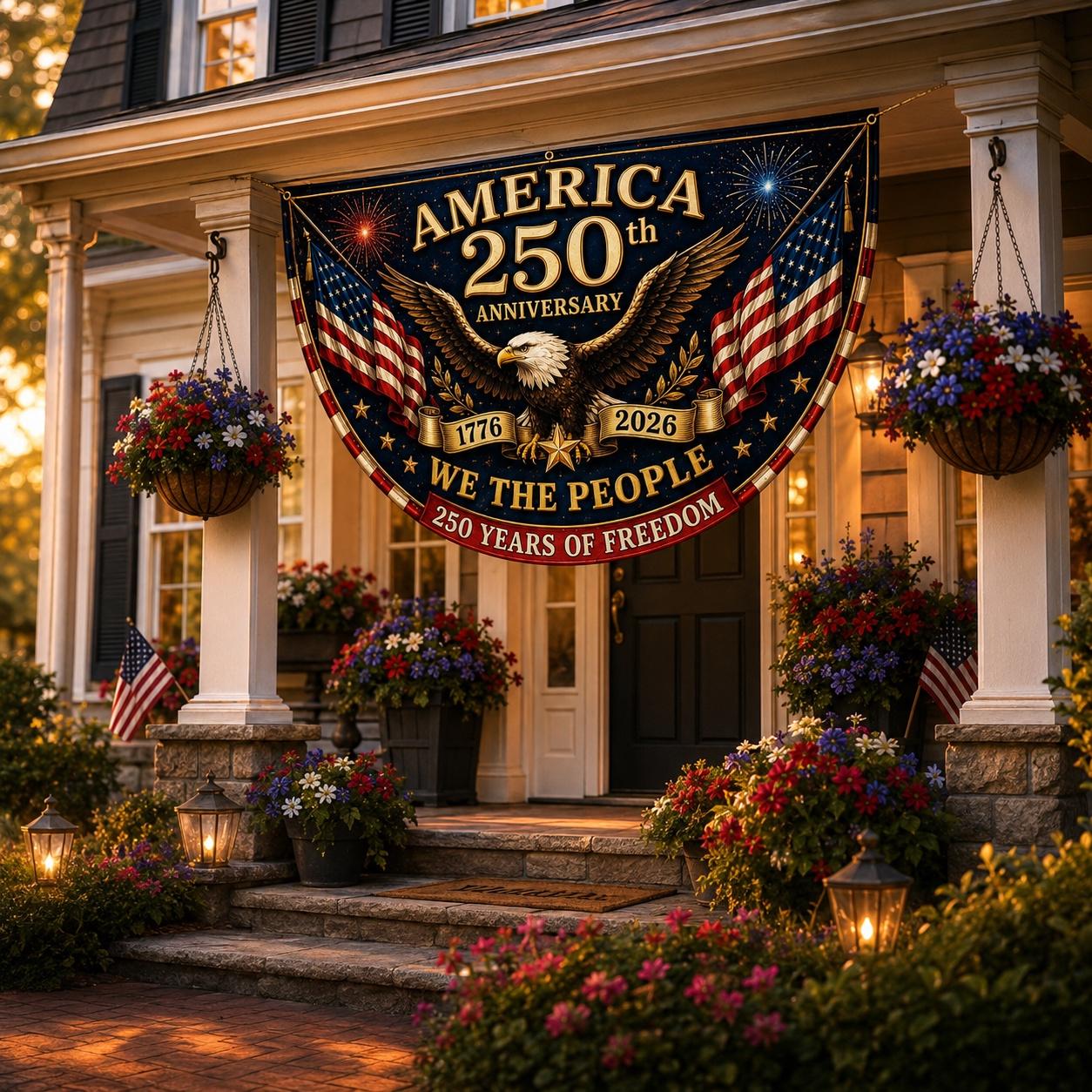 USA 250th Anniversary Patriotic Bunting Banner, America 1776–2026 Semicircle Fence Flag, Christian Freedom Porch Decor, Fourth of July Decor