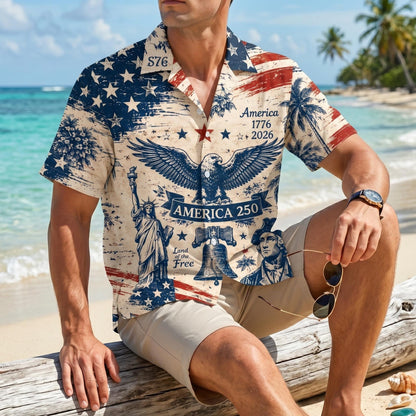 America 250 Hawaiian Shirt 1776-2026, Patriotic Button Down Shirt, Vintage USA Independence Day Shirt