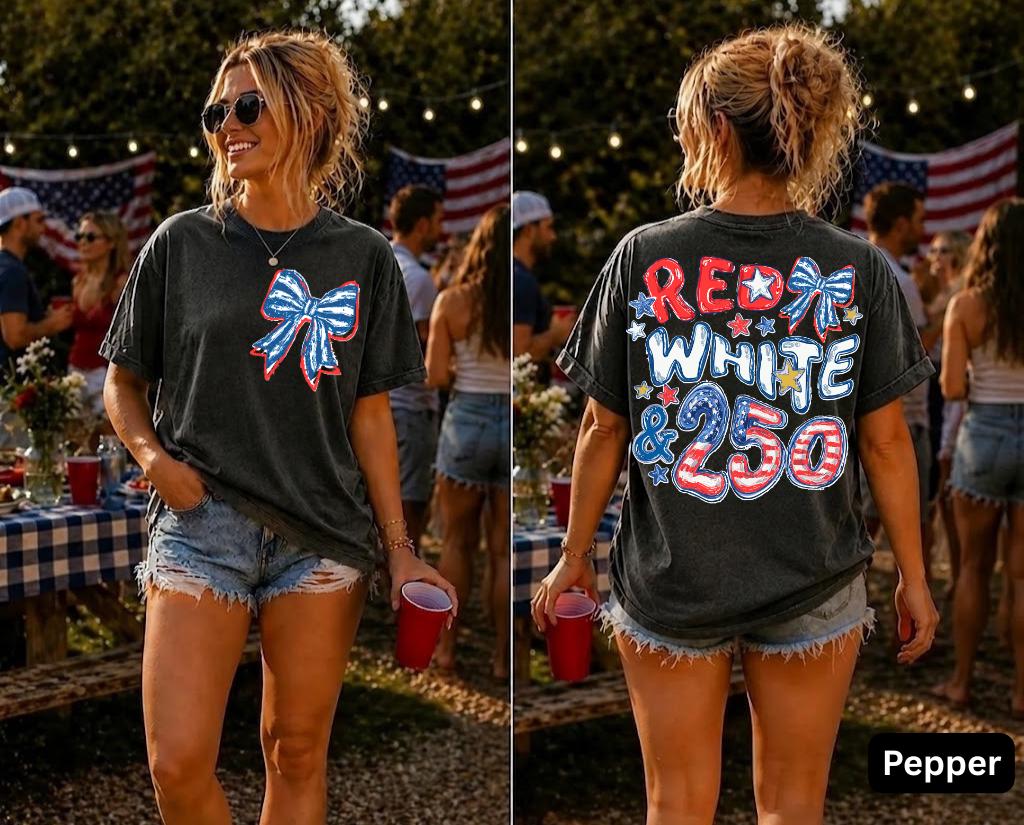 Comfort Colors® Red White Blue Shirt, 250th Anniversary Shirt, Front And Back Side, 4th of July Shirt, Preppy Patriotic Tee, Flag Tshirt