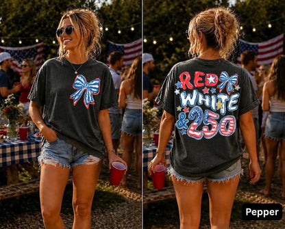 Comfort Colors® Red White Blue Shirt, 250th Anniversary Shirt, Front And Back Side, 4th of July Shirt, Preppy Patriotic Tee, Flag Tshirt