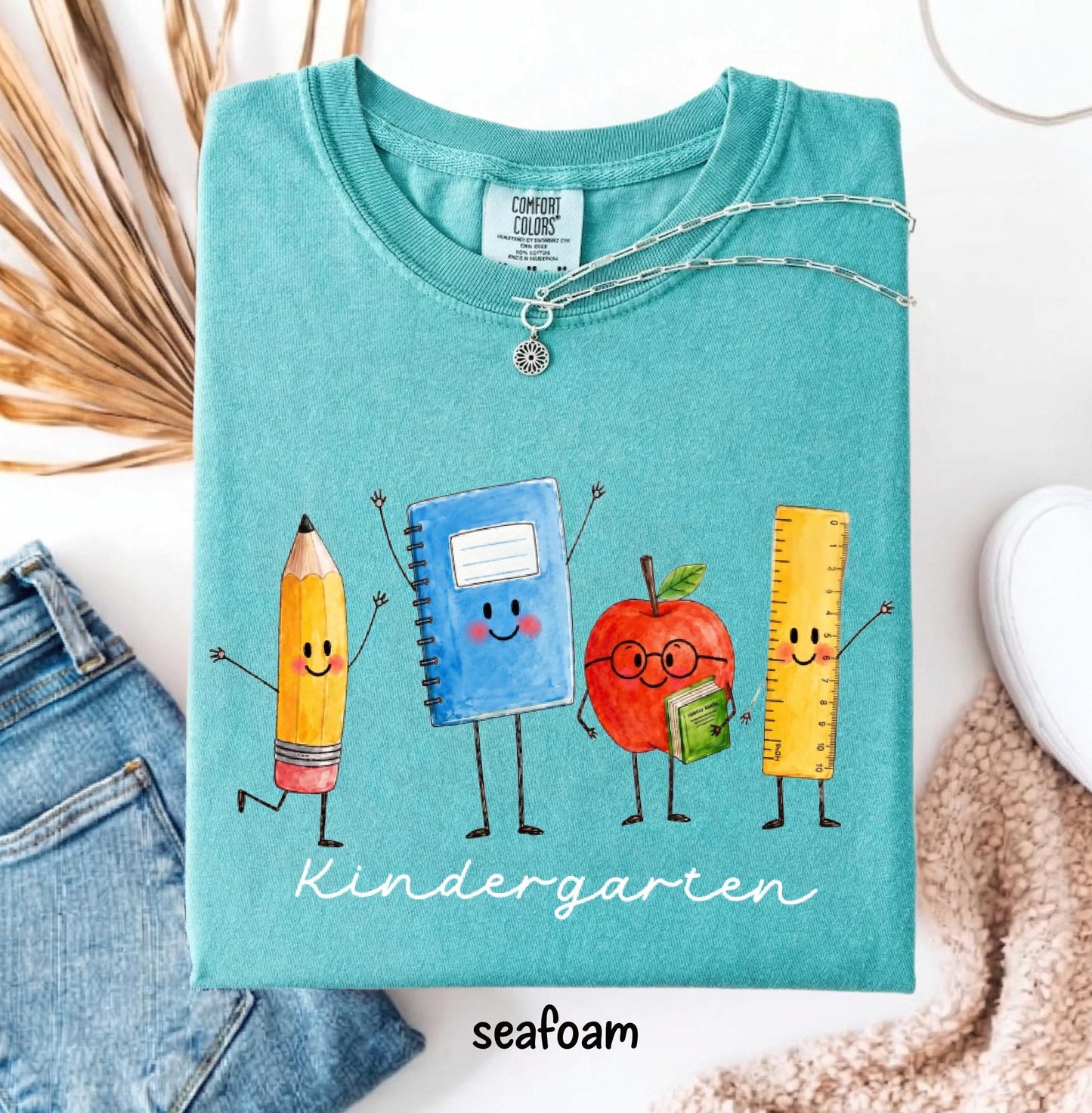 Comfort Colors Custom Back to School Teacher Shirt, Personalized Teacher Team Shirts Grade Level Doodle Tee Kindergarten First Day of School