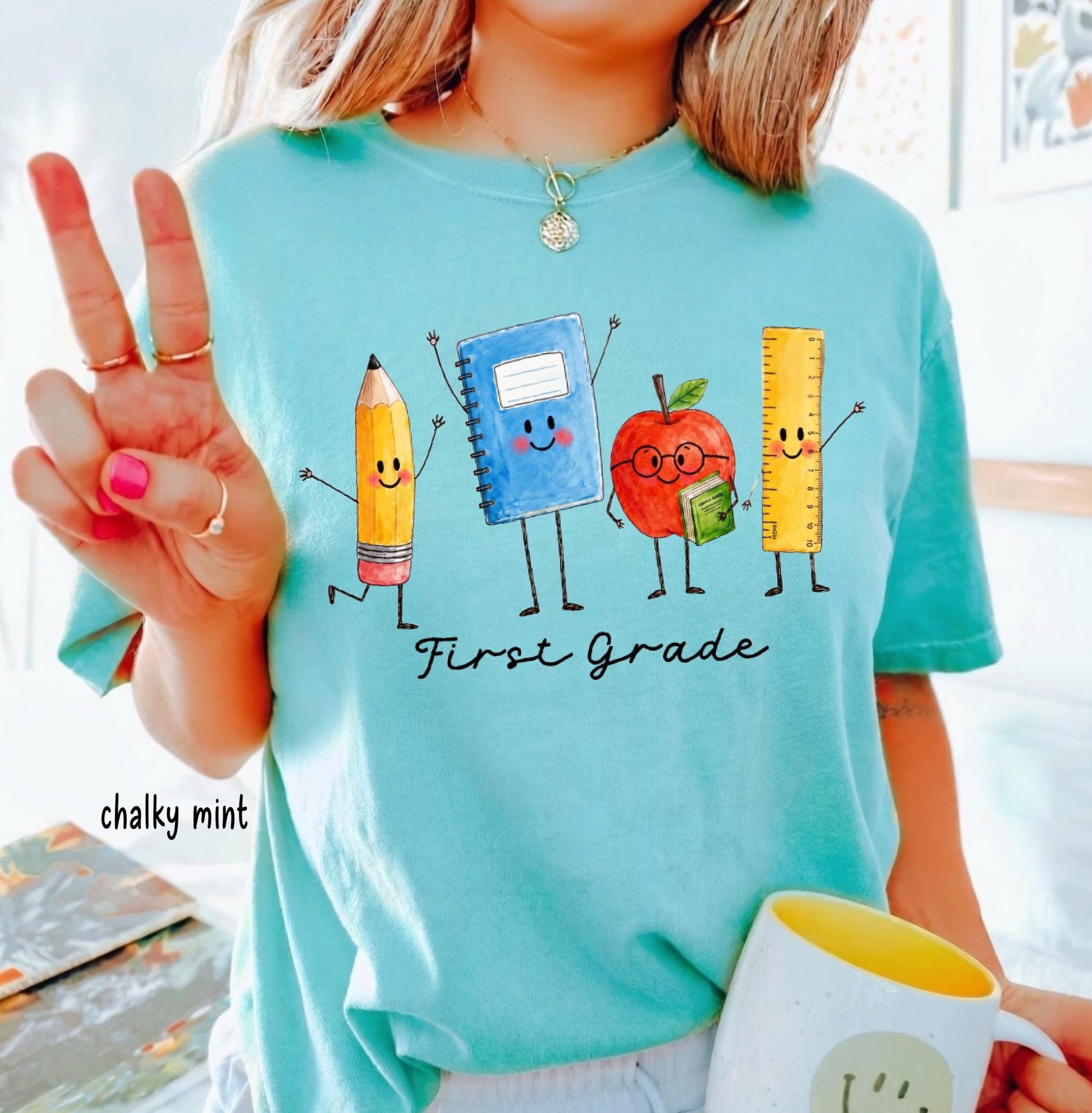 Comfort Colors Custom Back to School Teacher Shirt, Personalized Teacher Team Shirts Grade Level Doodle Tee Kindergarten First Day of School