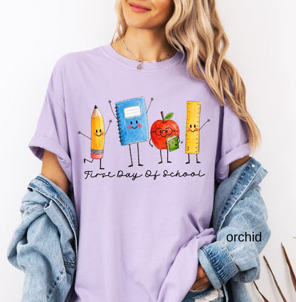 Comfort Colors Custom Back to School Teacher Shirt, Personalized Teacher Team Shirts Grade Level Doodle Tee Kindergarten First Day of School