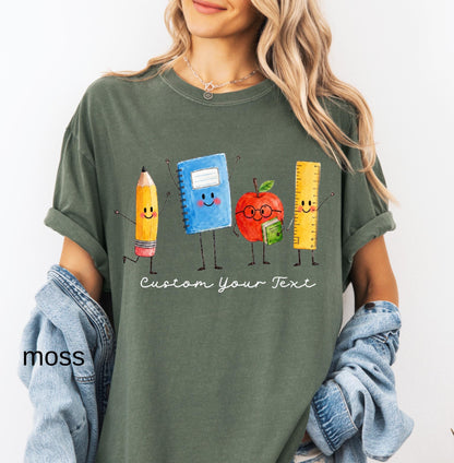Comfort Colors Custom Back to School Teacher Shirt, Personalized Teacher Team Shirts Grade Level Doodle Tee Kindergarten First Day of School
