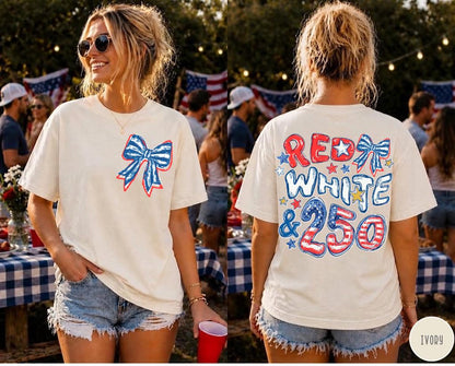 Comfort Colors® Red White Blue Shirt, 250th Anniversary Shirt, Front And Back Side, 4th of July Shirt, Preppy Patriotic Tee, Flag Tshirt