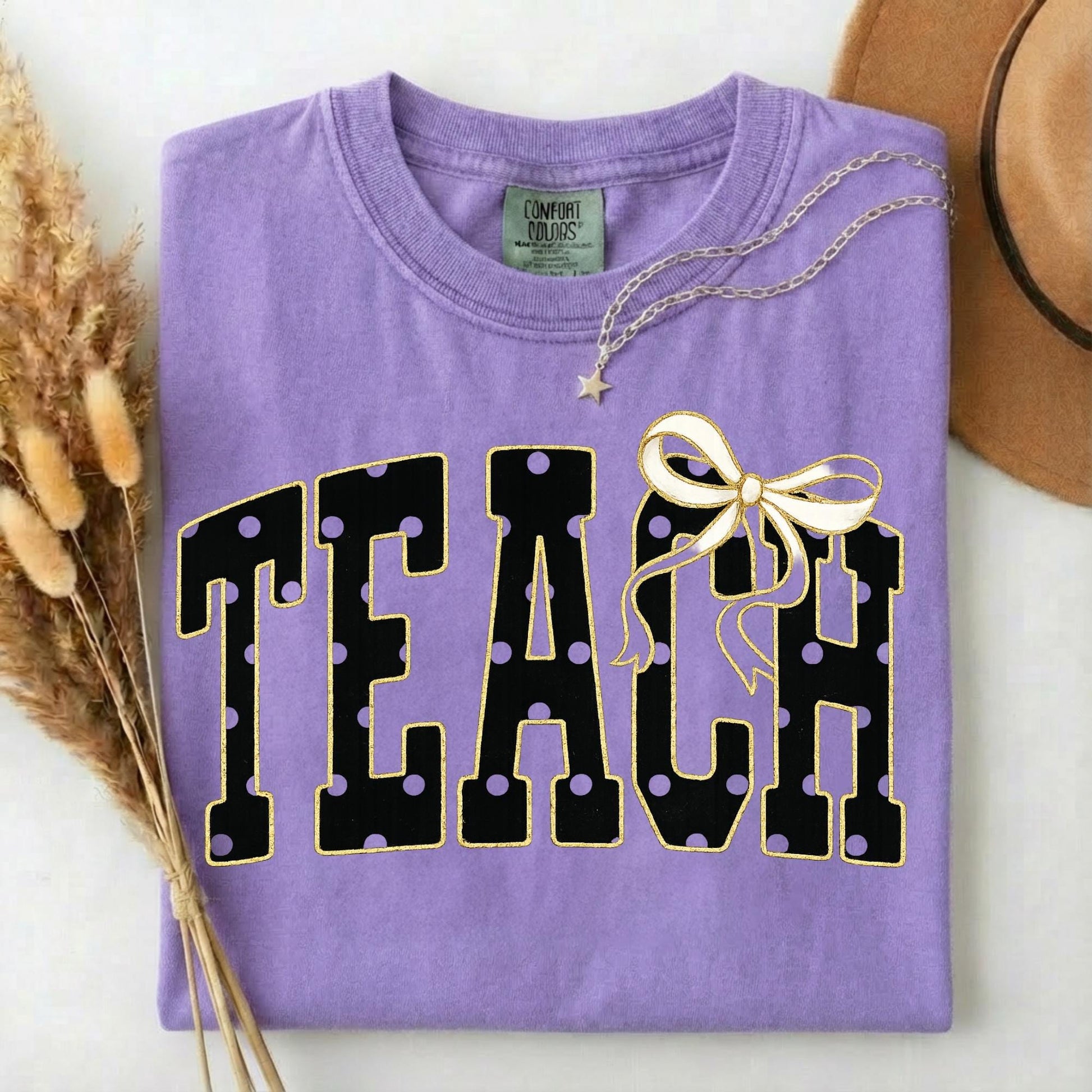 Comfort Colors® Teach Shirt, Coquette Teacher Tee, Black Polka Dot Teacher Tshirt, Cute Back To School Teacher Shirt