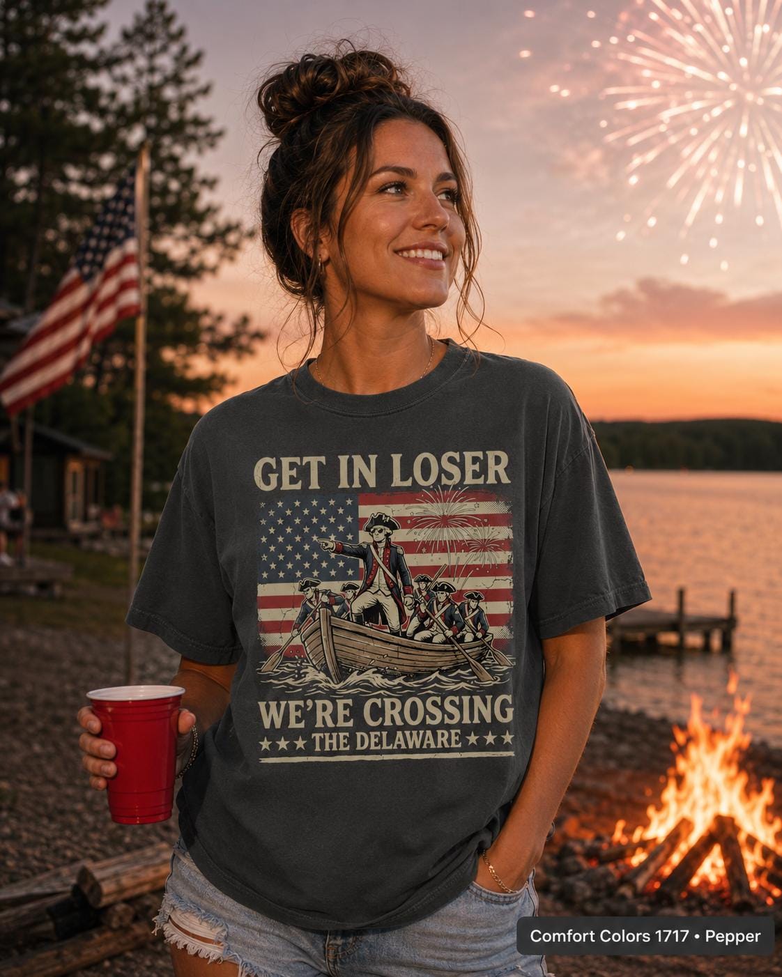 Get In Loser Crossing Delaware Shirt, Funny Patriotic History T-Shirt, Vintage American Revolution Tee, 4th of July USA Gift Shirt