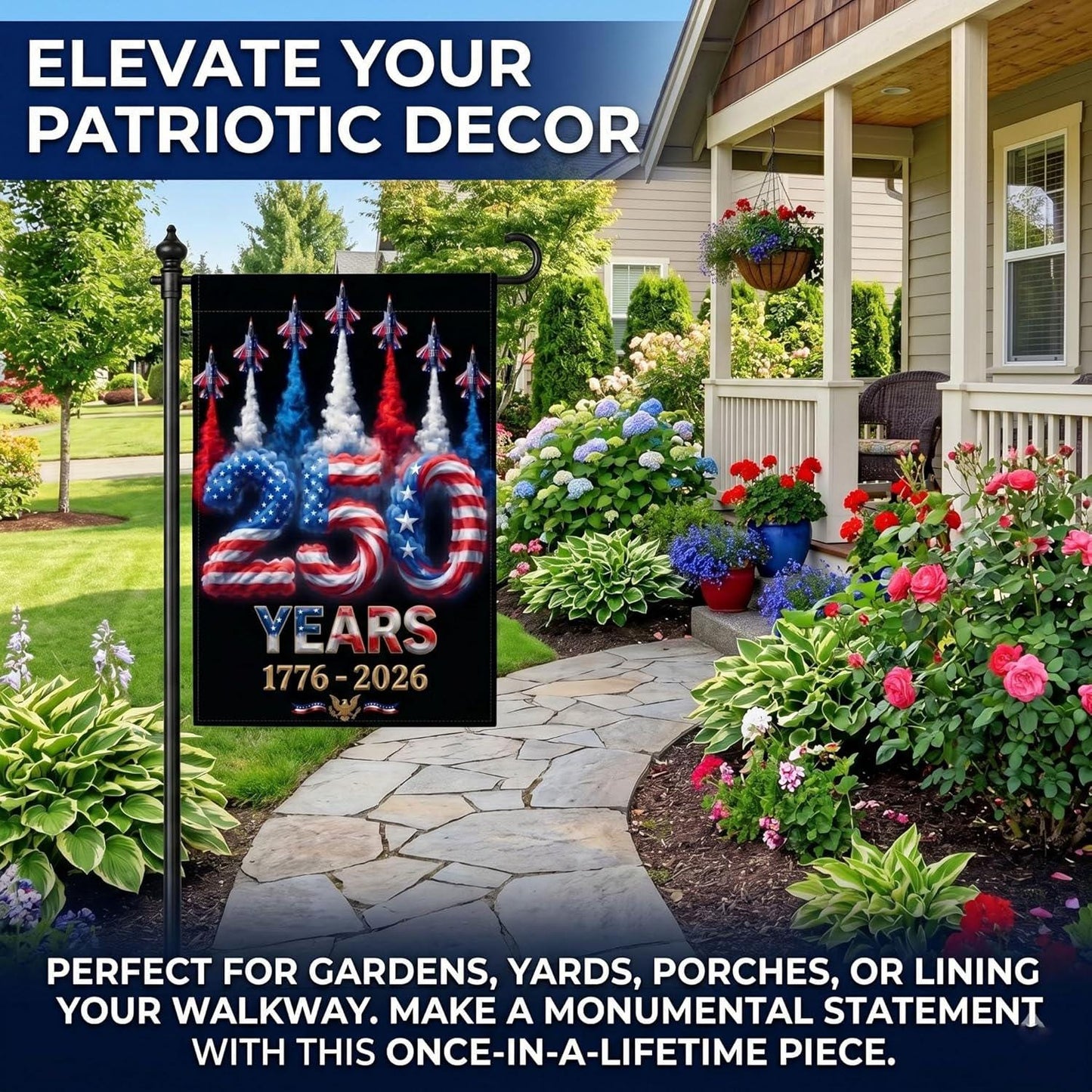 250 Anniversary USA Flag Made In USA, Patriotic House Flags 12x18 Double Sided, 250th Anniversary USA Gifts, 250 Anniversary Usa Yard Flag