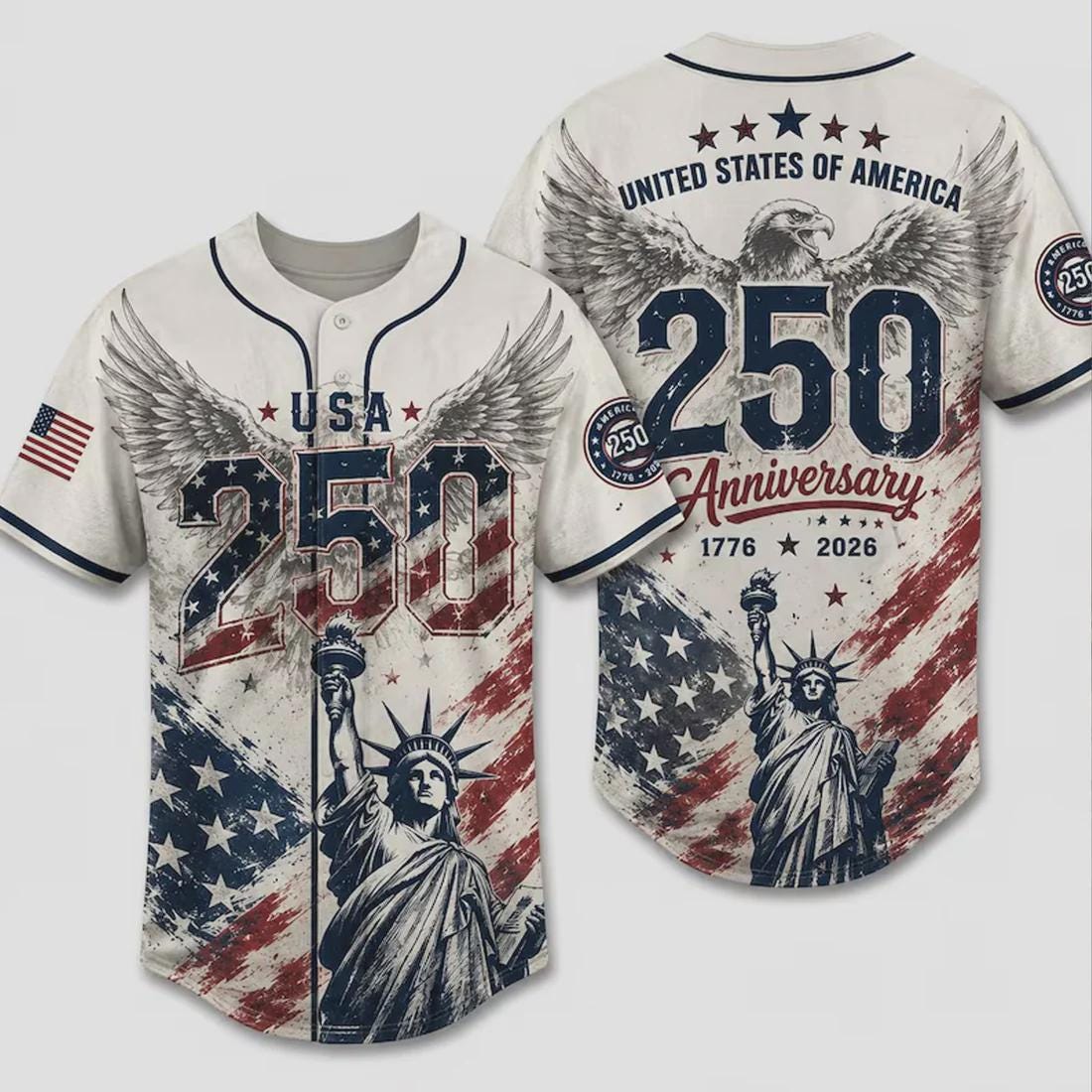 USA 250 Years Anniversary Baseball Jersey, Patriotic Liberty 1776-2026, Vintage American History Gift, 4th of July Gift