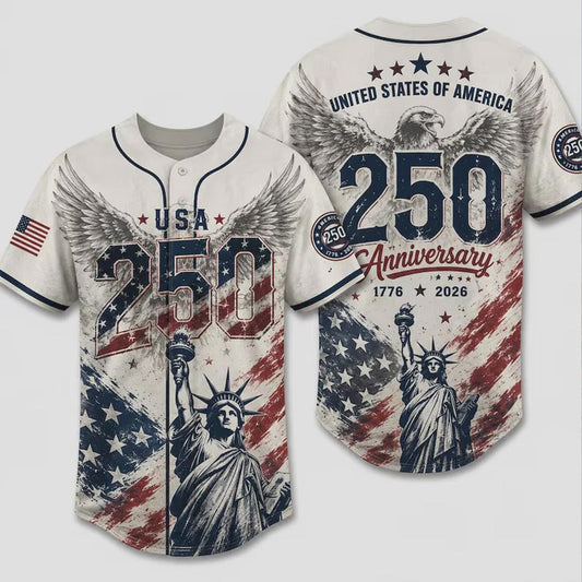 USA 250 Years Anniversary Baseball Jersey, Patriotic Liberty 1776-2026, Vintage American History Gift, 4th of July Gift