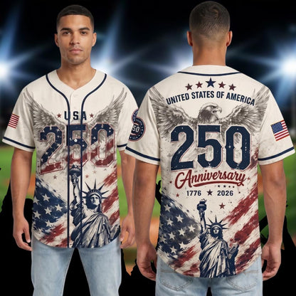 USA 250 Years Anniversary Baseball Jersey, Patriotic Liberty 1776-2026, Vintage American History Gift, 4th of July Gift