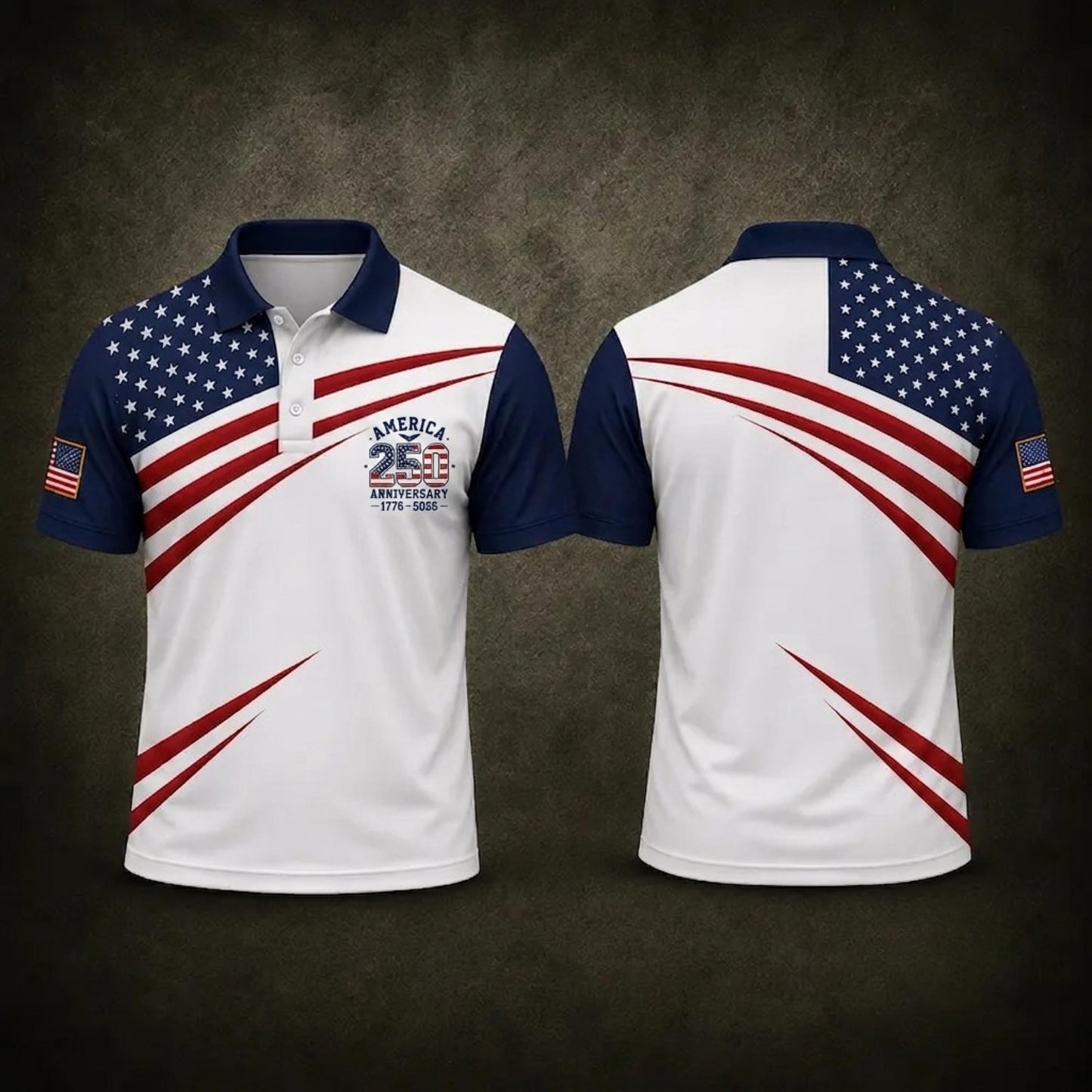 America 250 Anniversary Polo Shirt 1776–2026 Patriotic Golf Shirt, USA Flag Independence Day Polo, Fourth of July American Pride Shirt