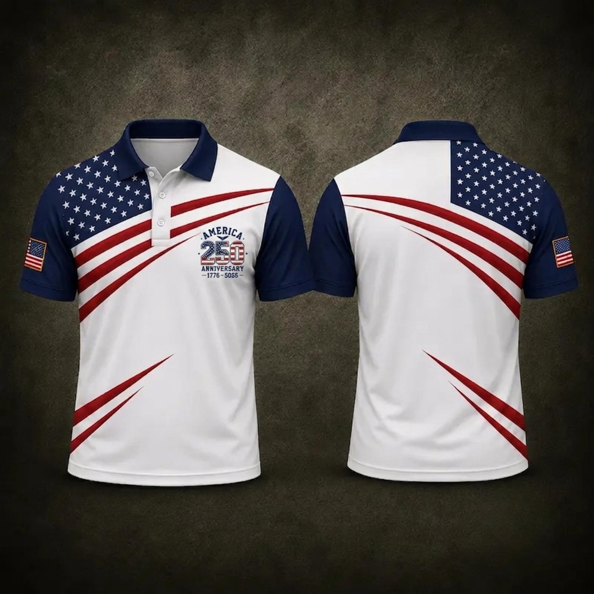 America 250 Anniversary Polo Shirt 1776–2026 Patriotic Golf Shirt, USA Flag Independence Day Polo, Fourth of July American Pride Shirt