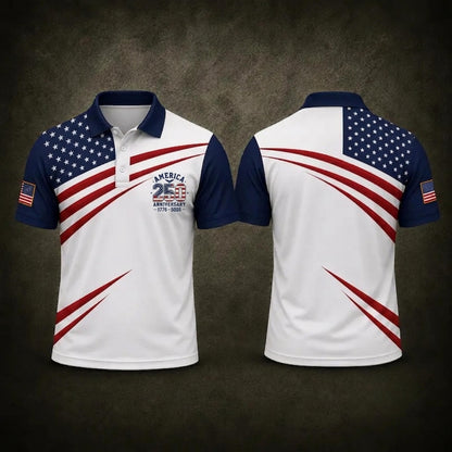 America 250 Anniversary Polo Shirt 1776–2026 Patriotic Golf Shirt, USA Flag Independence Day Polo, Fourth of July American Pride Shirt