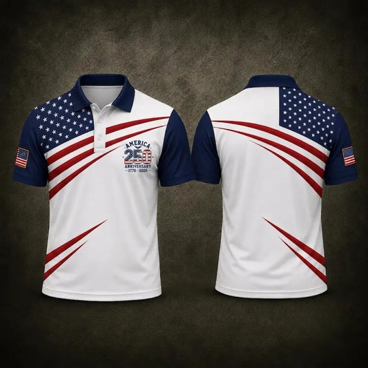 America 250 Anniversary Polo Shirt 1776–2026 Patriotic Golf Shirt, USA Flag Independence Day Polo, Fourth of July American Pride Shirt