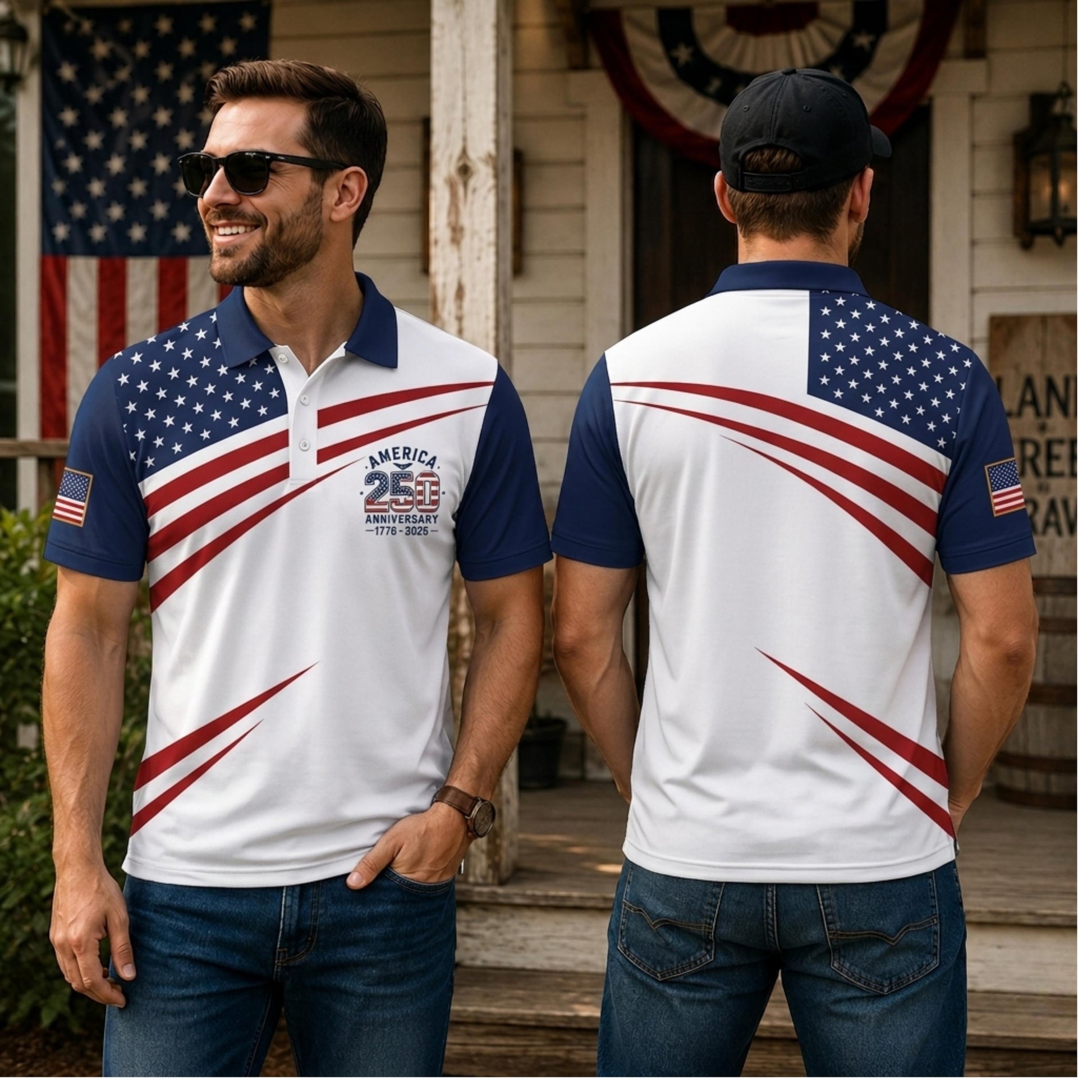 America 250 Anniversary Polo Shirt 1776–2026 Patriotic Golf Shirt, USA Flag Independence Day Polo, Fourth of July American Pride Shirt
