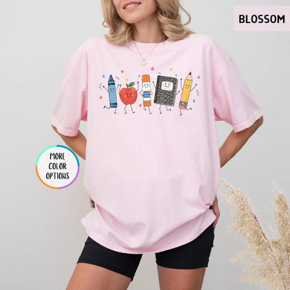 Comfort Colors® Funny Teacher Life Shirt, Back To School Gift, Preschool Teacher School Supplies T-shirt, Crayon Apple Pencil Notebook Shirt