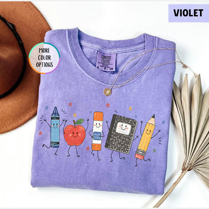 Comfort Colors® Funny Teacher Life Shirt, Back To School Gift, Preschool Teacher School Supplies T-shirt, Crayon Apple Pencil Notebook Shirt