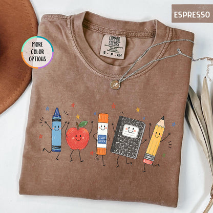 Comfort Colors® Funny Teacher Life Shirt, Back To School Gift, Preschool Teacher School Supplies T-shirt, Crayon Apple Pencil Notebook Shirt