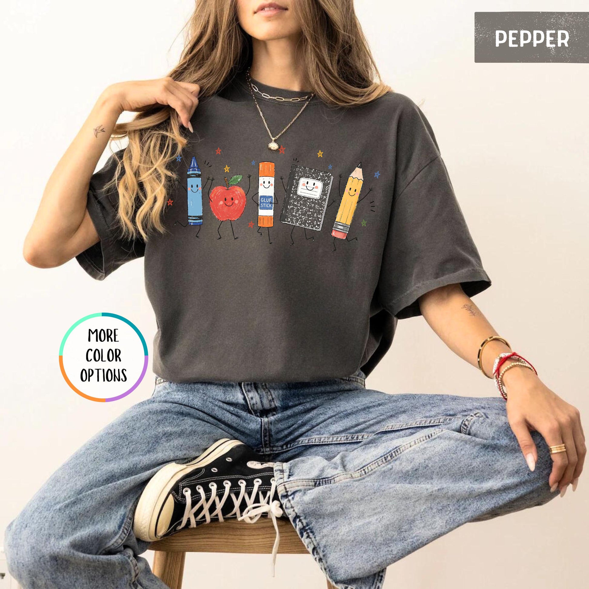 Comfort Colors® Funny Teacher Life Shirt, Back To School Gift, Preschool Teacher School Supplies T-shirt, Crayon Apple Pencil Notebook Shirt